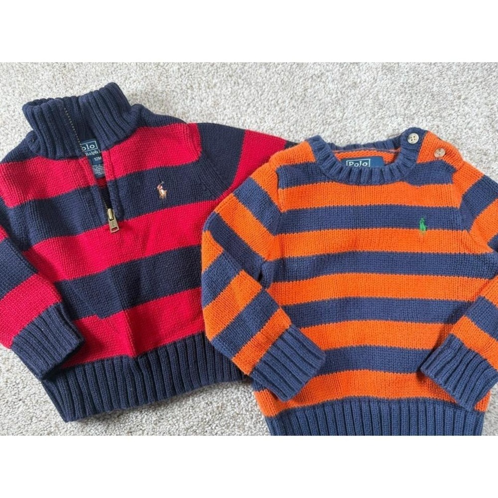Lot of 2 Vintage Polo Ralph Lauren Striped Sweaters 12 months